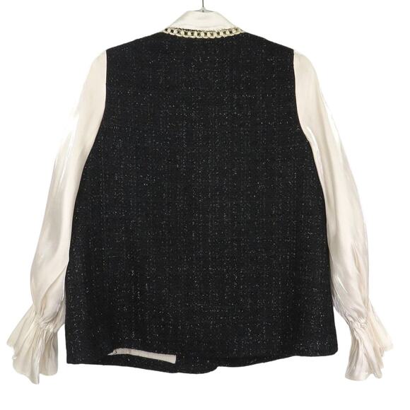 GG Women Tweed Preppy Glam Layered Puff Sleeve Blouse Small - Picture 3 of 7